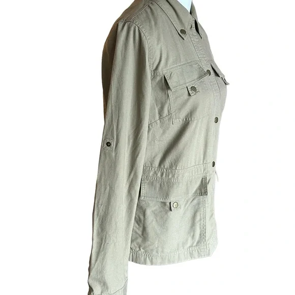 LOFT Size L Womens‎ Beige Khaki Military Cargo Jacket Cotton - Picture 3 of 12